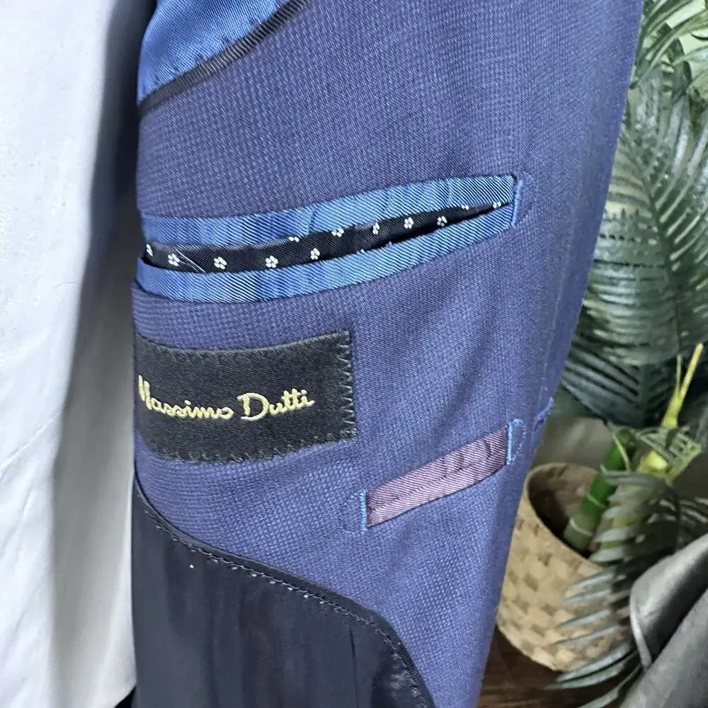 Massimo Dutti Men 46R Sportcoat Super 130s Wool Tonal deep blue